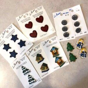 Vintage Le Bouton Novelties Hand Painted Button Sets Angel Heart Bird House Tree